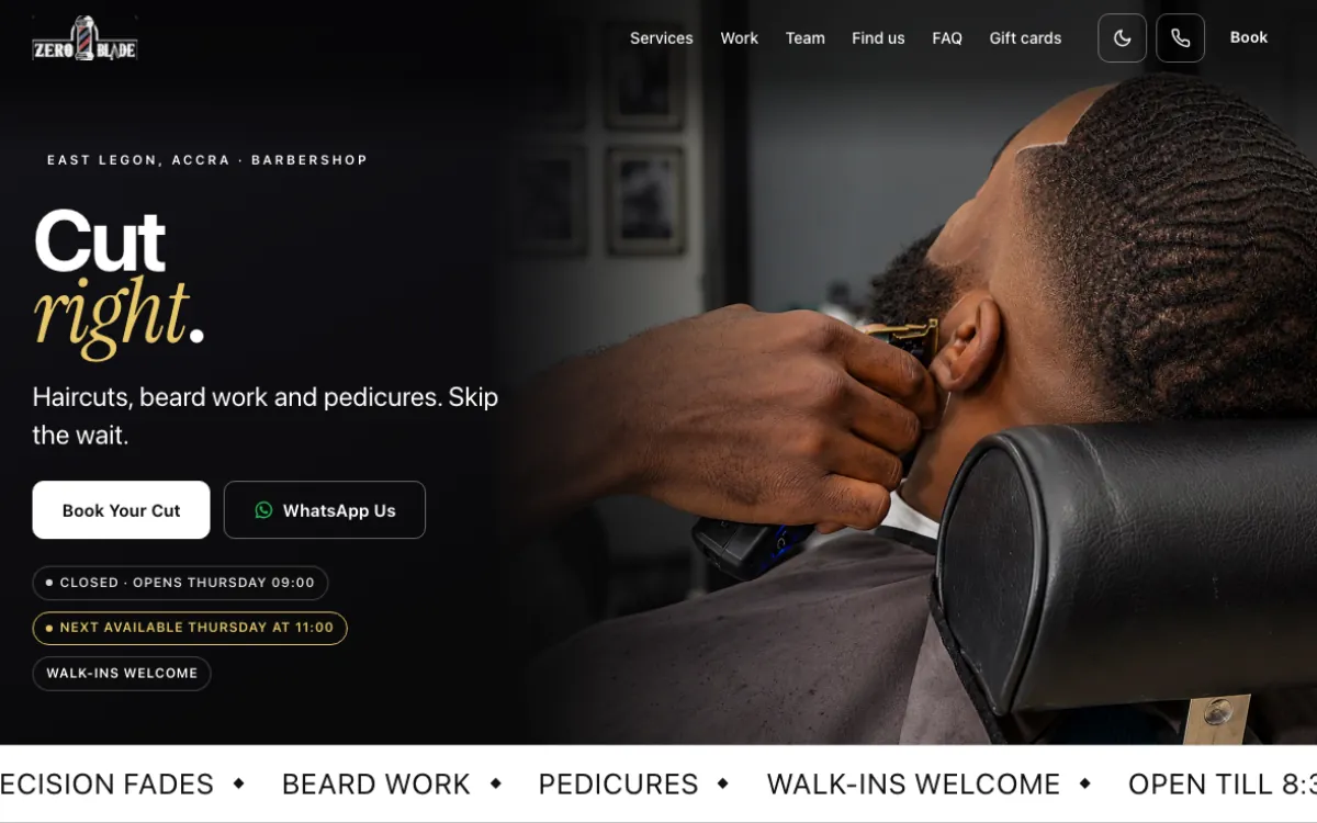 Zeroblade Barbershop website